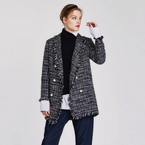 zara long tweed coat